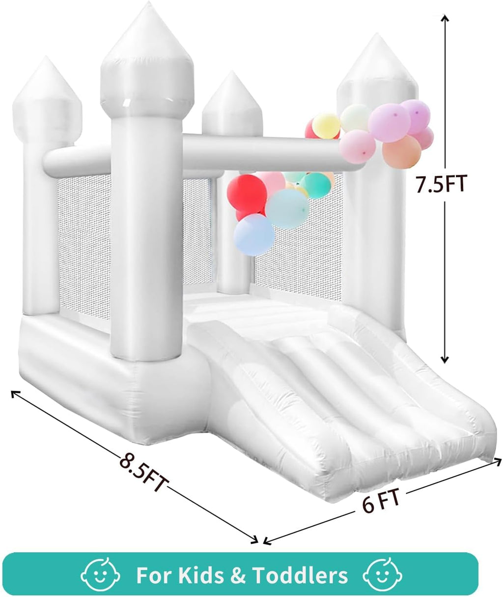 White Bounce House Indoor Outdoor Bouncy Castle for Kids 2-8 Oxford Toddler Bounce House with Slide Balloon & Blower,103 x 71 x 90 inch,Children's Birthday Party Easter Party Gifts