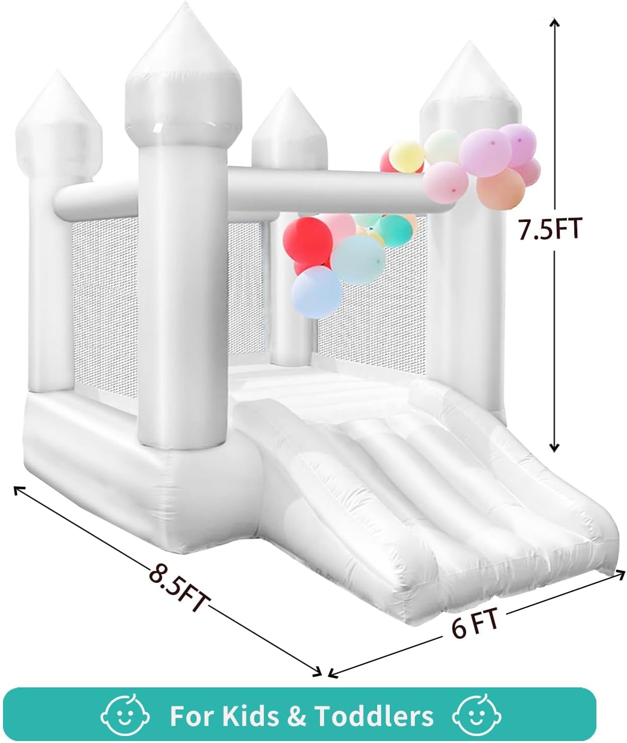 White Bounce House Indoor Outdoor Bouncy Castle for Kids 2-8 Oxford Toddler Bounce House with Slide Balloon & Blower,103 x 71 x 90 inch,Children's Birthday Party Easter Party Gifts