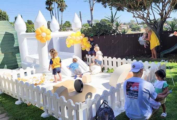 White Bounce House Indoor Outdoor Bouncy Castle for Kids 2-8 Oxford Toddler Bounce House with Slide Balloon & Blower,103 x 71 x 90 inch,Children's Birthday Party Easter Party Gifts