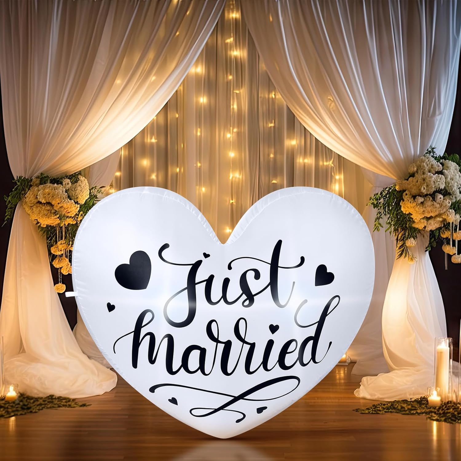 3.9 ft Wedding Inflatables Just Married Outdoor Decorations Heart LED Lighted Blow up Yard Decorations for Wedding Anniversary Garden Lawn Romantic Party Supplies