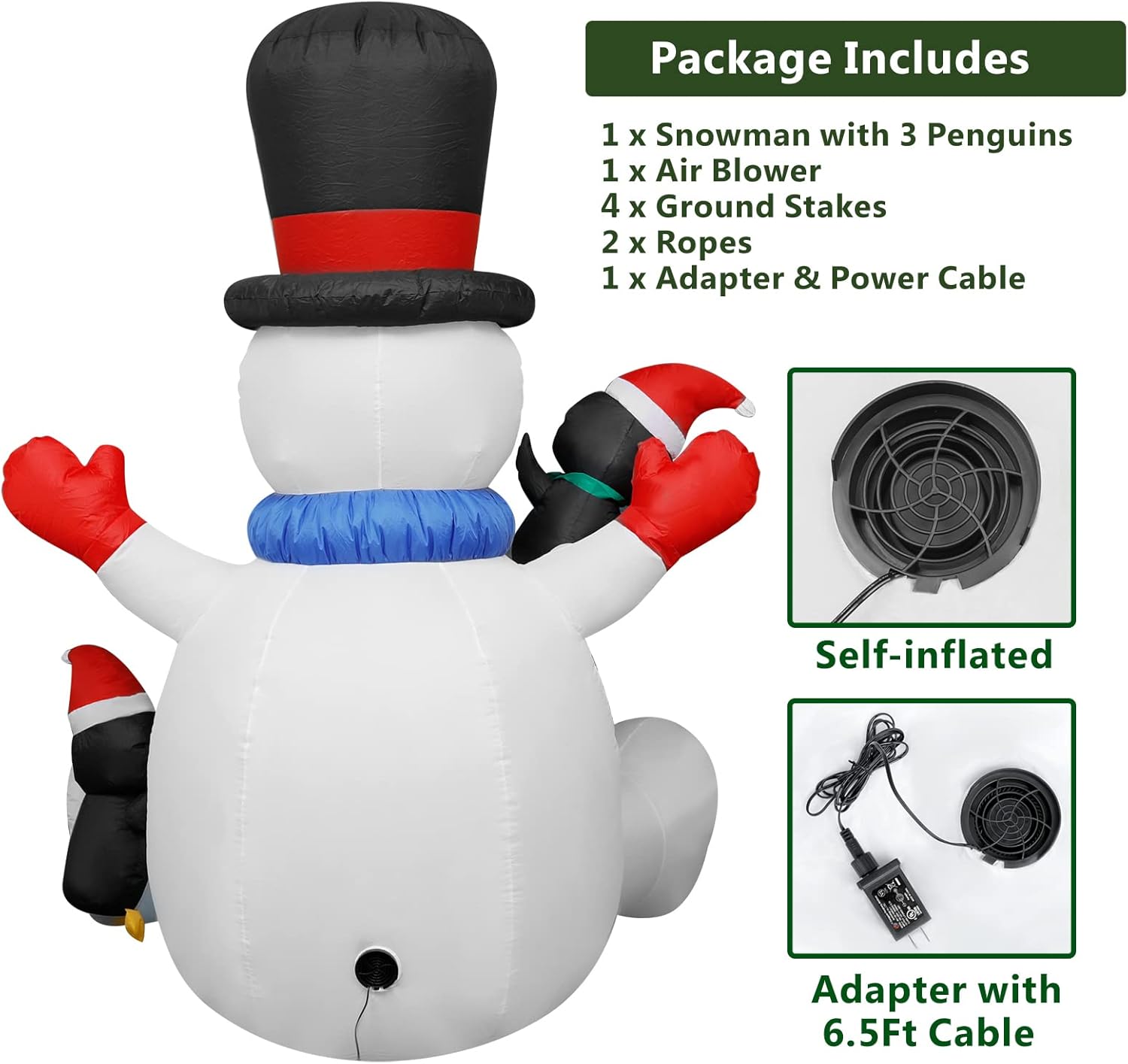 7Ft Christmas Inflatable Seated Snowman with 3 Penguins,Built-in Colorful Rotating RGB LED Lights,Xmas Inflatable Outdoor Decorations for Patio Lawn Yard Garden