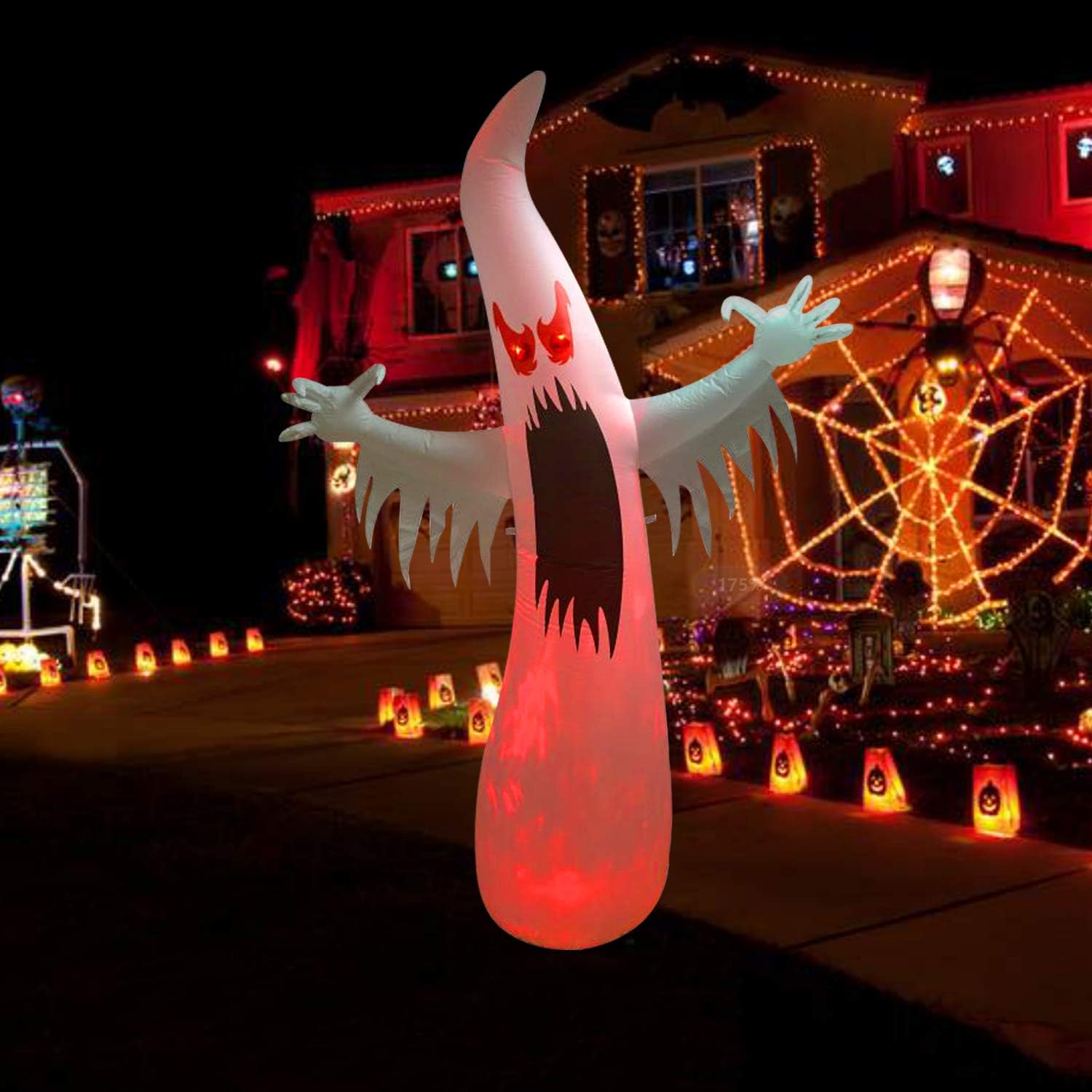 Halloween Inflatable Ghost Decorations 8FT, Lighted Halloween White Ghost Yard Decor for Party Display, Outdoor Indoor Holiday Decorations with Color Changing Led Lights