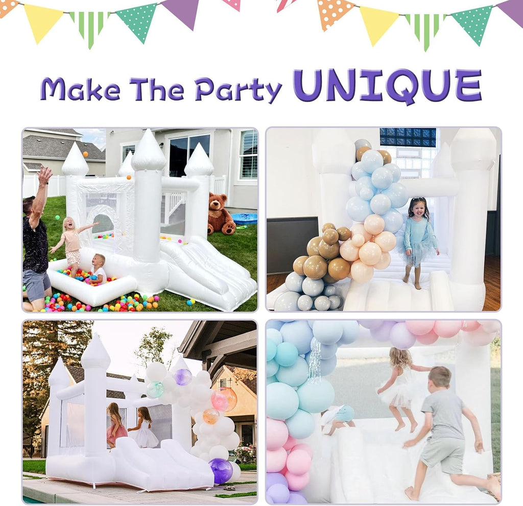 White Bounce House Indoor Outdoor Bouncy Castle for Kids 2-8 Oxford Toddler Bounce House with Slide Balloon & Blower,103 x 71 x 90 inch,Children's Birthday Party Easter Party Gifts