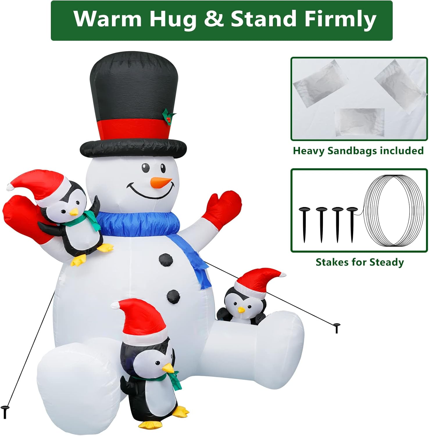 7Ft Christmas Inflatable Seated Snowman with 3 Penguins,Built-in Colorful Rotating RGB LED Lights,Xmas Inflatable Outdoor Decorations for Patio Lawn Yard Garden