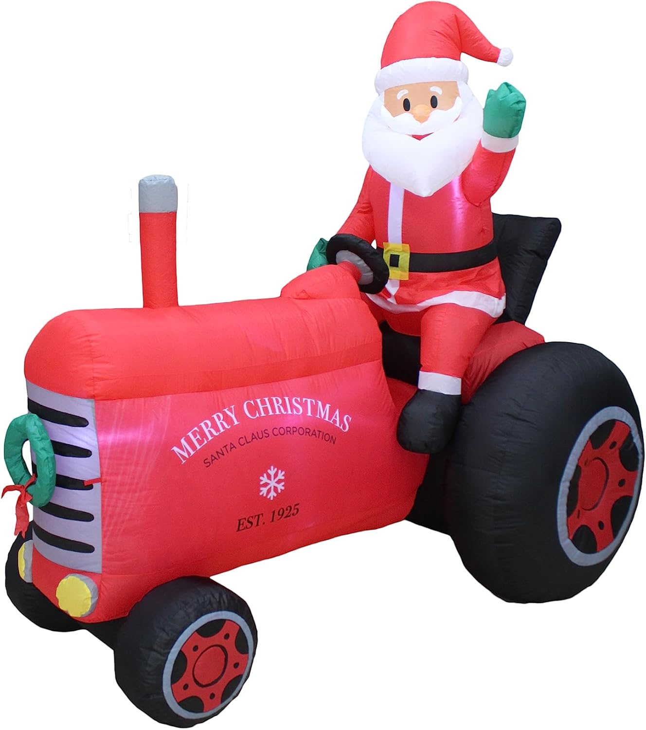 6 ft Vintage Tractor Inflatable Decoration with Santa Claus – Christmas Yard Decor for Indoor/Outdoor Use – Weather Resistant, Self-Inflating, Lights Included