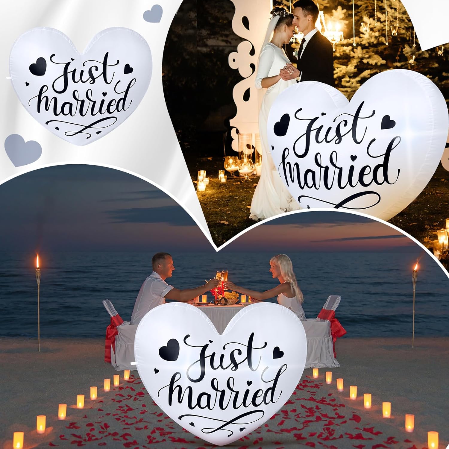 3.9 ft Wedding Inflatables Just Married Outdoor Decorations Heart LED Lighted Blow up Yard Decorations for Wedding Anniversary Garden Lawn Romantic Party Supplies