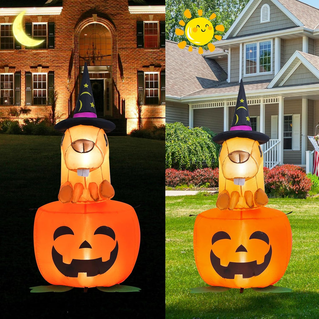 4 ft. Witch Beaver Sitting Pumpkin Halloween Inflatable Outdoor Decoration, Yard Decorations with LED Lights for Outdoor Lawn, Garden, Home Holiday Party