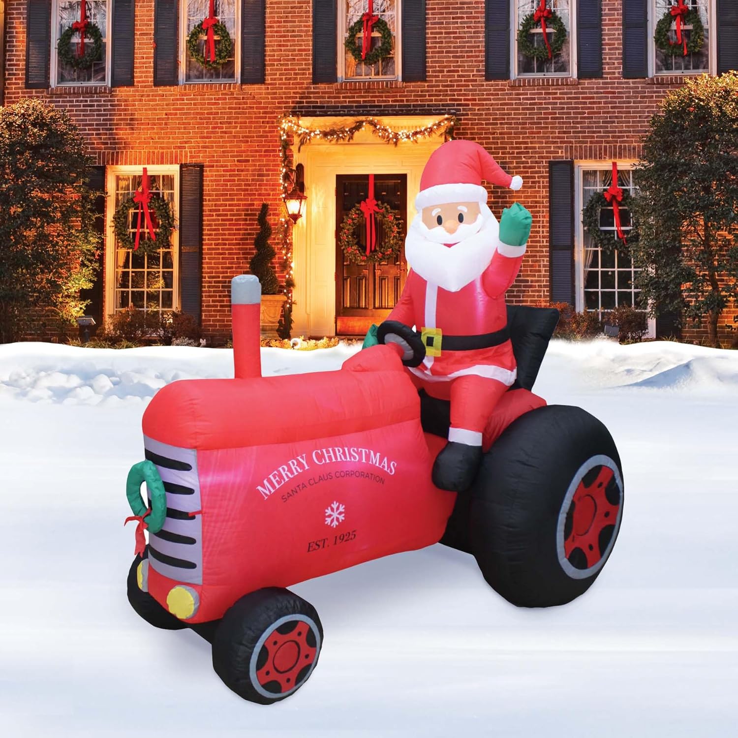 6 ft Vintage Tractor Inflatable Decoration with Santa Claus – Christmas Yard Decor for Indoor/Outdoor Use – Weather Resistant, Self-Inflating, Lights Included