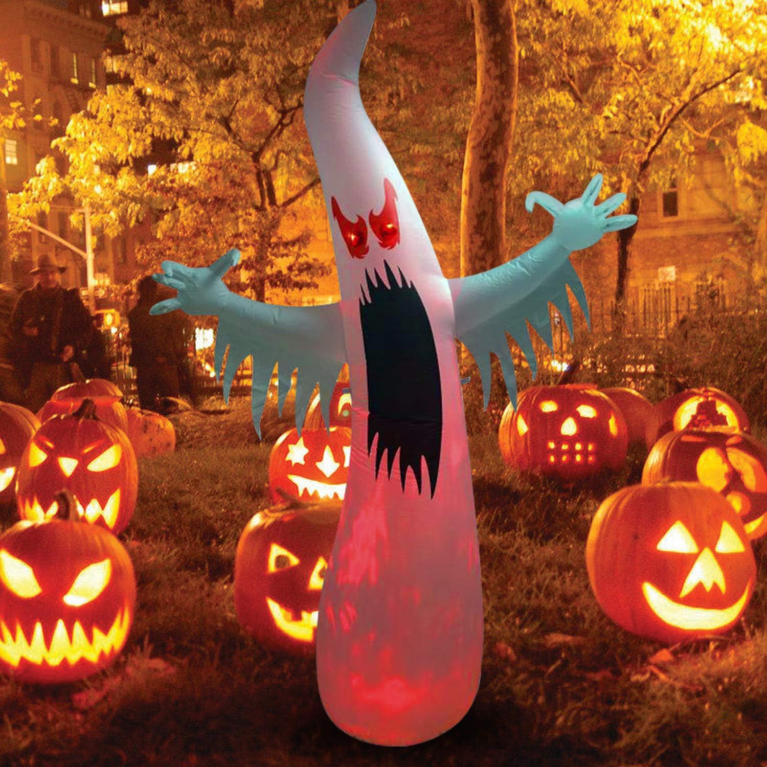 Halloween Inflatable Ghost Decorations 8FT, Lighted Halloween White Ghost Yard Decor for Party Display, Outdoor Indoor Holiday Decorations with Color Changing Led Lights