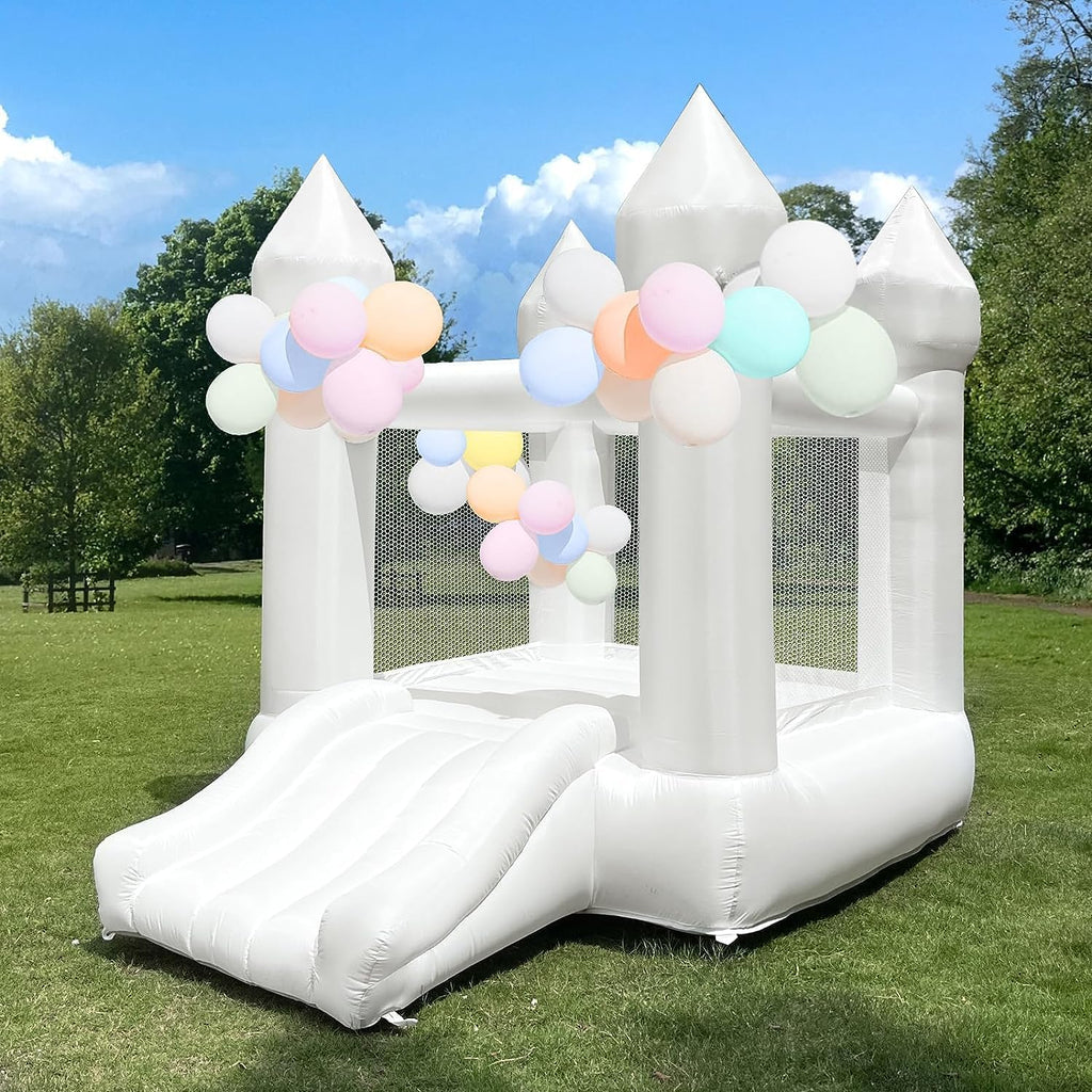 White Bounce House Indoor Outdoor Bouncy Castle for Kids 2-8 Oxford Toddler Bounce House with Slide Balloon & Blower,103 x 71 x 90 inch,Children's Birthday Party Easter Party Gifts