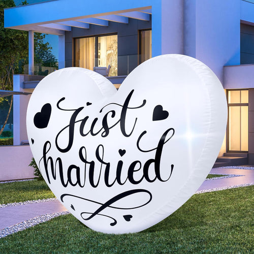 3.9 ft Wedding Inflatables Just Married Outdoor Decorations Heart LED Lighted Blow up Yard Decorations for Wedding Anniversary Garden Lawn Romantic Party Supplies